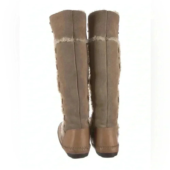 [US 7] TORY BURCH Suede Whipstitch Trim Mid Calf  Boots - Picture 4 of 16